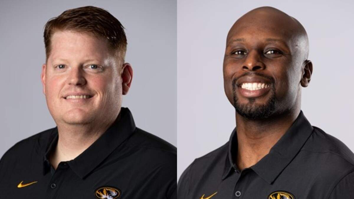 Mizzou special teams coordinator Erik Link, left, will coach the tight ends in addition to his current role next season. Linebackers coach D.J. Smith will take on the added responsibility of recruiting coordinator.