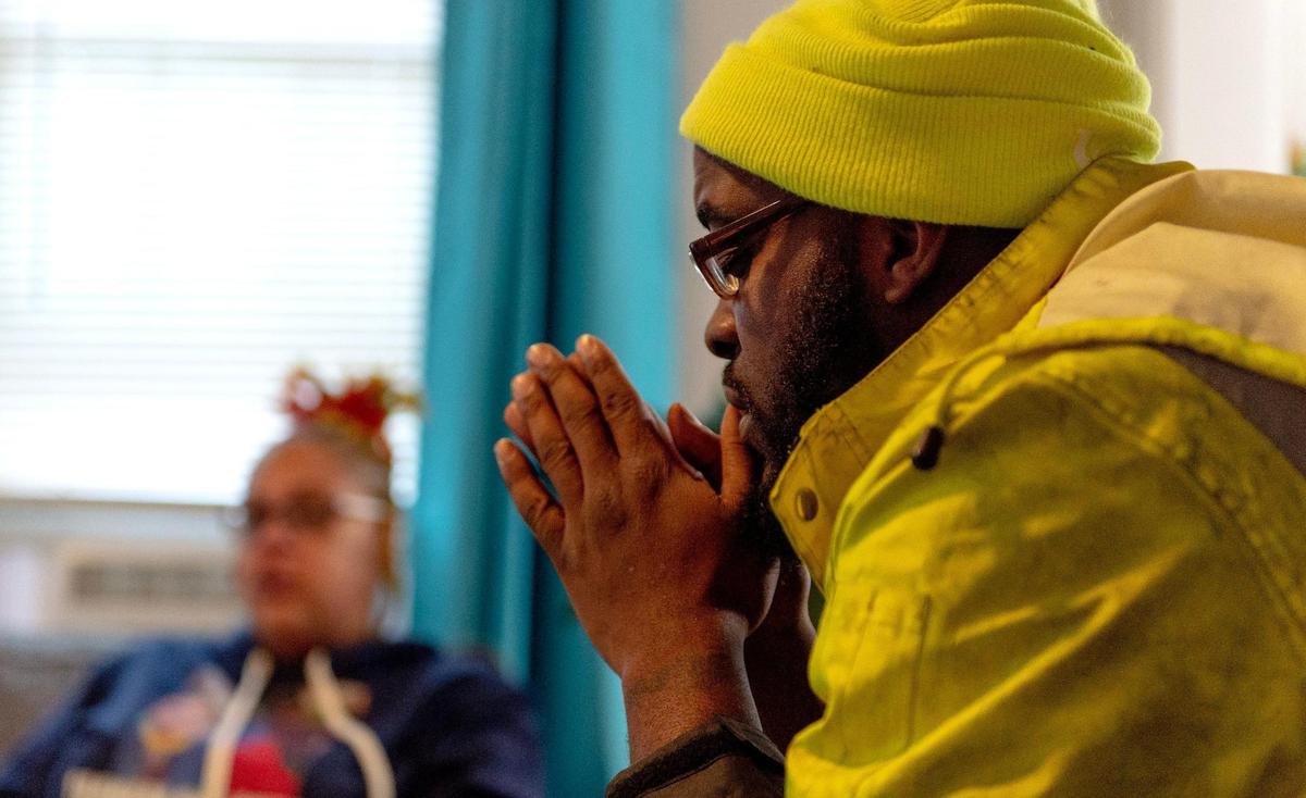 Vershawn Dudley pauses while speaking about his late son, DeVohn Dudley-Reese, during an interview on Tuesday in Kansas City. Dudley-Reese, a 16-year-old junior at William Chrisman High School, was killed alongside 18-year-old Jazion Sanders on Nov. 27 in Kansas City.