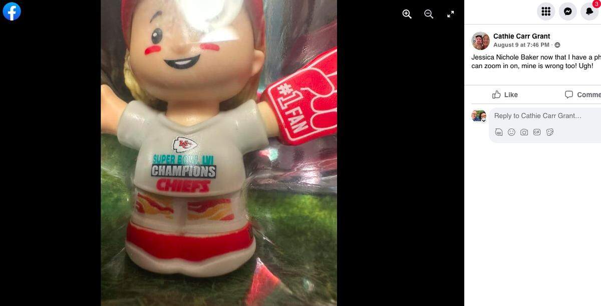 This Chiefs Superfan in the collectible Little People set has the wrong Super Bowl number on its jersey.