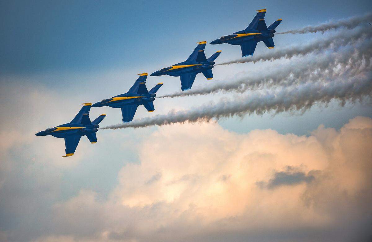 The U.S Navy Blue Angels flying in the F/A-18E/F Super Hornets performed at the KC Air Show Saturday, July 3, at the New Century AirCenter in Gardner, Kansas. 