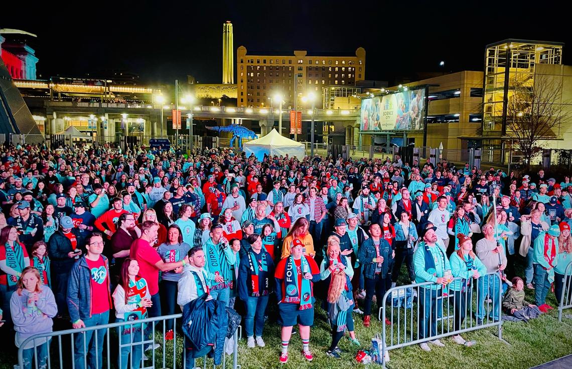 Fans of the Kansas City Current watch the team compete in the National Women’s Soccer League championship against the Portland Thorns. They were watching from Haverty Family Yards at Union Station in Kansas City on Saturday, Oct. 29.