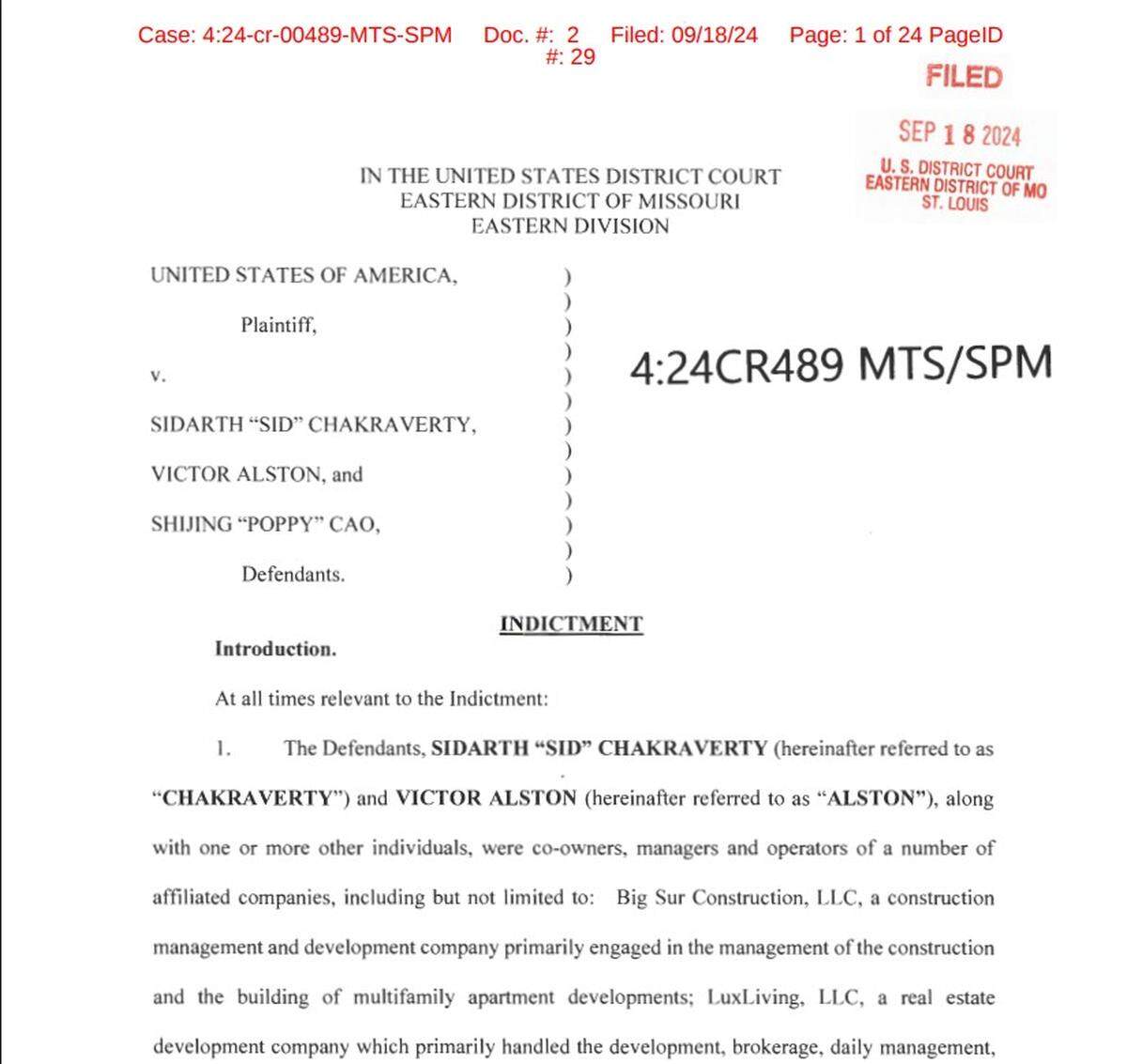 The September federal indictment of three top executives for Lux Living and Big Sur Construction of St. Louis for alleged fraud.