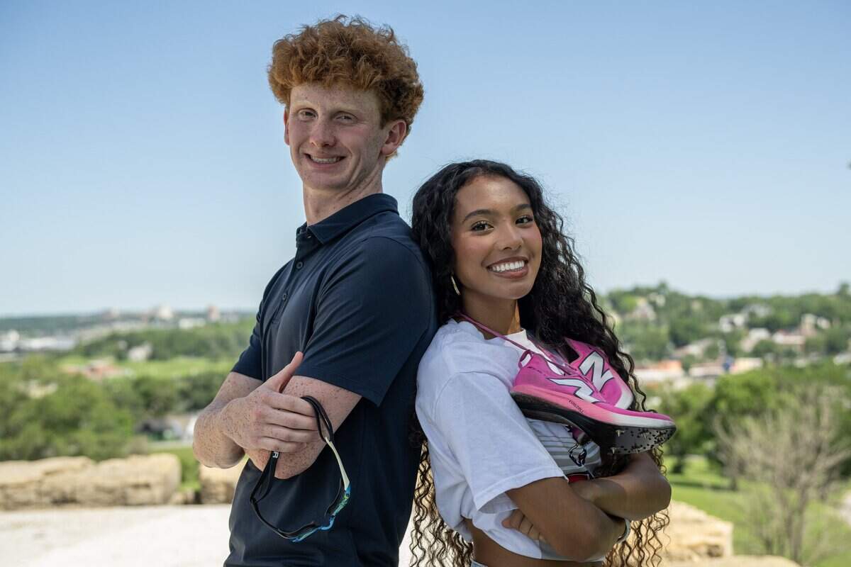 Scholar-Athlete Award recipients Sam Hennenfent, left, and Avani Hocker Singh pose for a portrait on Monday, June 15, 2026, in Kansas City.