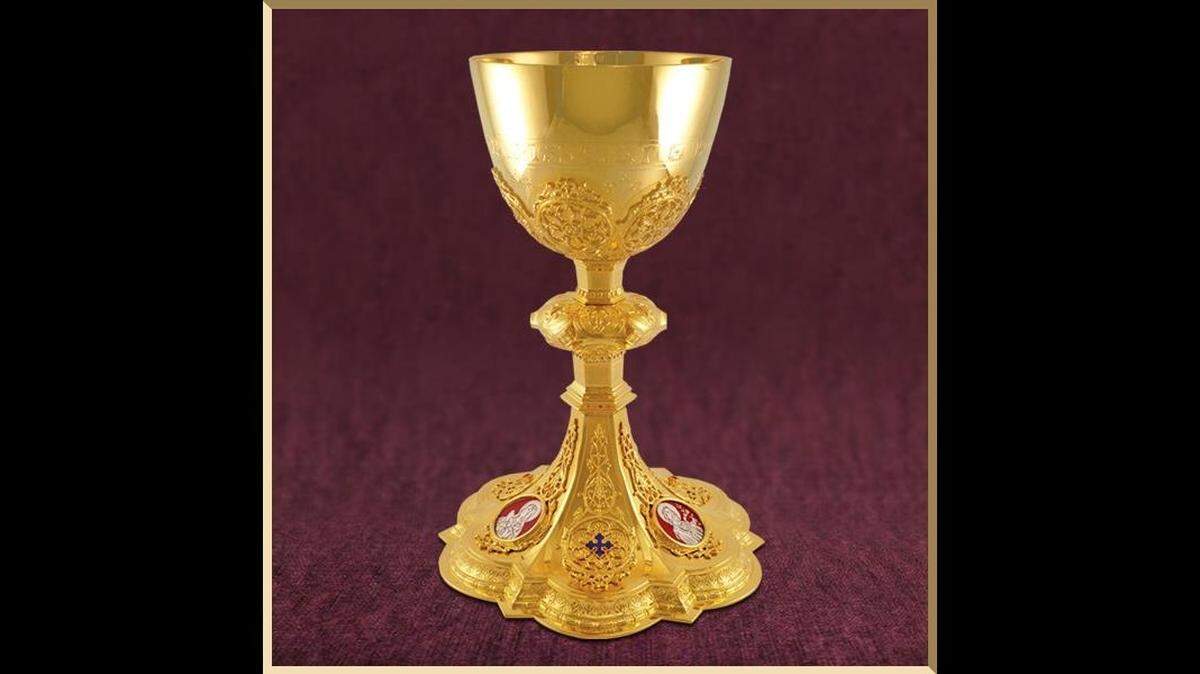 A $9,000 gold chalice has been stolen from the Our Lady of Lourdes Catholic Church in Harrisonville, Mo., police say. The cup is eight to 10 inches tall, gold plated and encrusted with two red stones at the base.