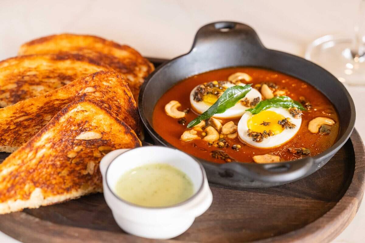Egg Curry Toast at Of Course, an Indian fusion restaurant, on Wednesday, Sep. 17, 2025, in Overland Park.