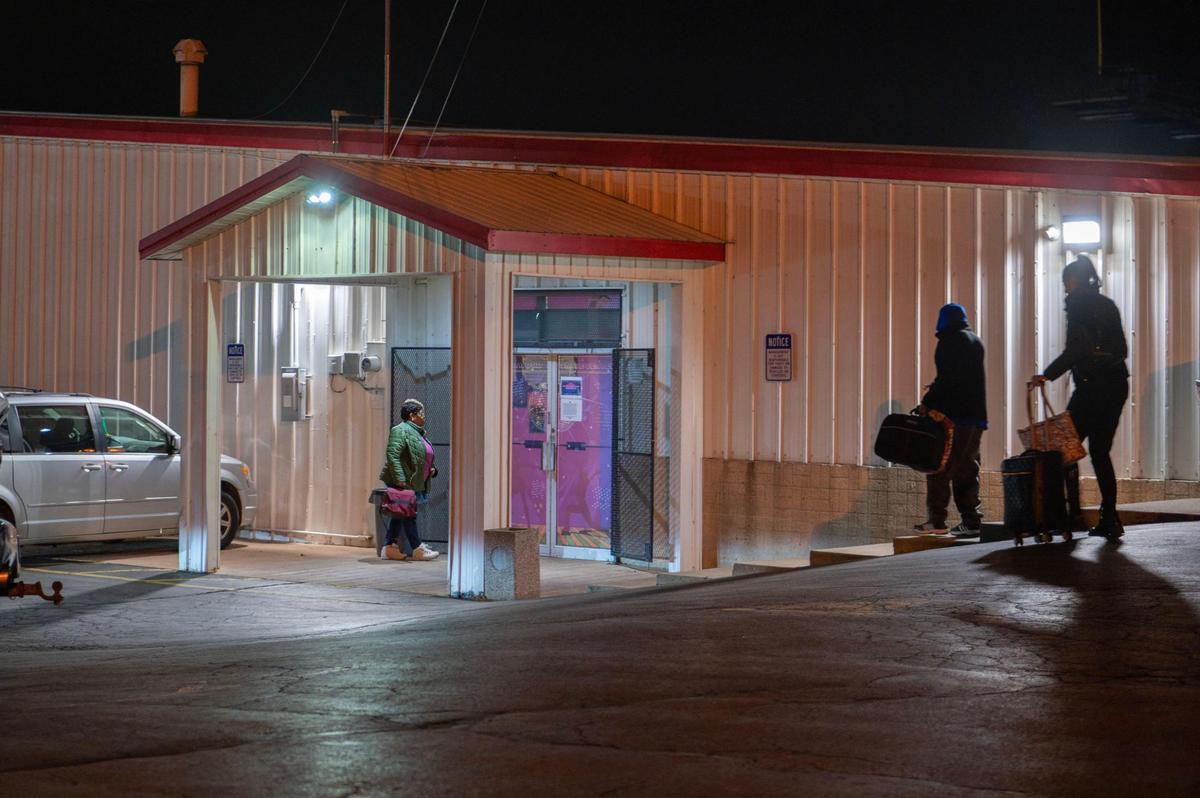 Visitors make their way down from the parking lot to enter Winwood Skate Center on Thursday, Jan. 12, 2023, in Kansas City.