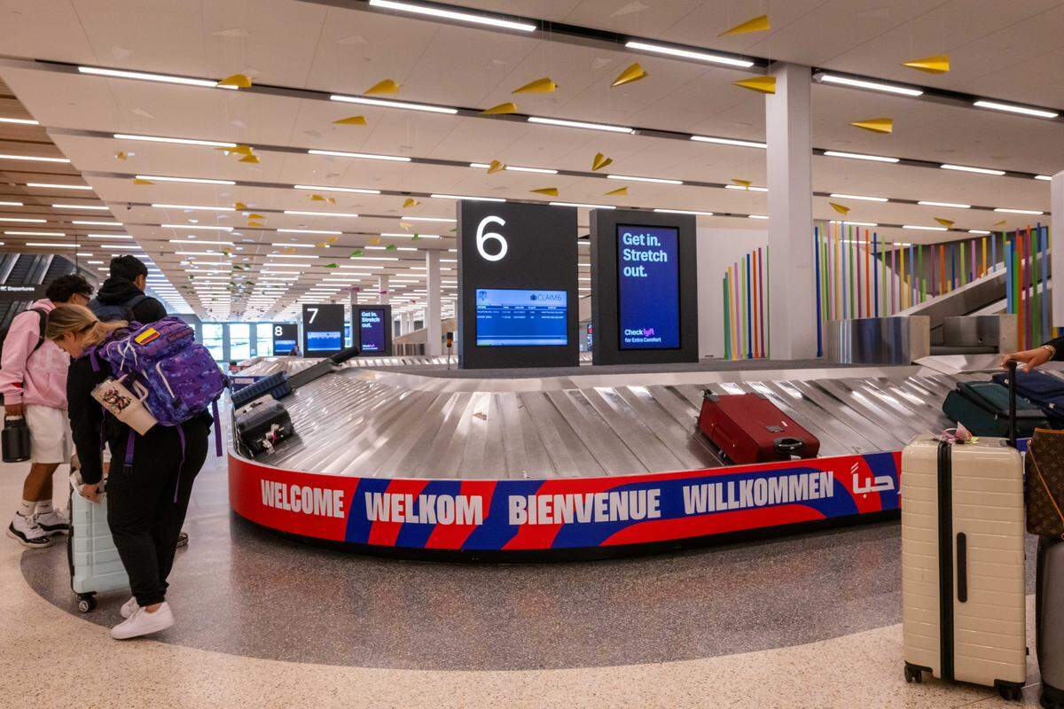 World Cup 2026 signage is featured near the baggage claim carousel at Kansas City International Airport, on Wednesday, April 29, 2026. 