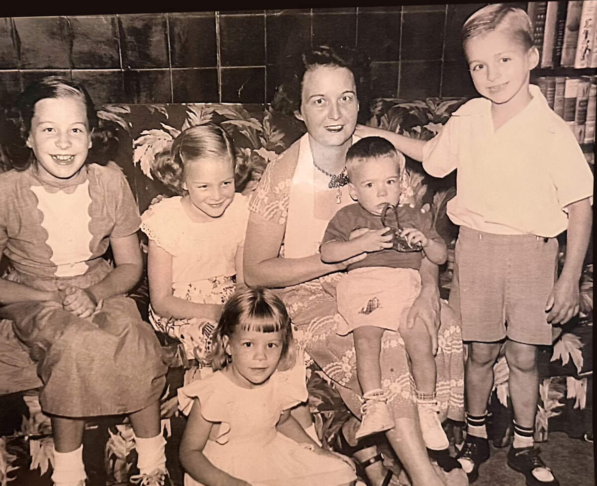 The Gramlich family, left to right: Peggy, Barbara,&nbsp;Mary&nbsp;seated on the floor, Mom&nbsp;Dorothy, Billy on her lap, Johnny standing