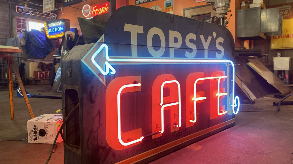 A 60-year-old sign was restored thanks to Fossil Forge Design of Lee’s Summit and an anonymous donor. The sign properly is now outside the Topsy’s Cafe in Concordia.