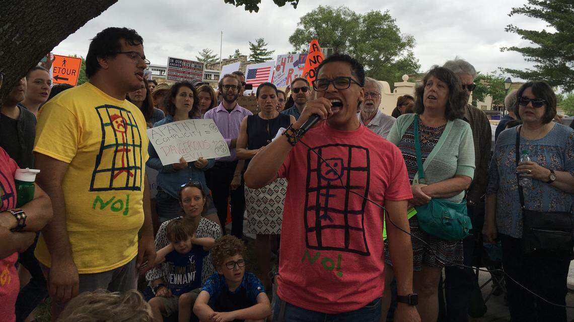 Victor Morales, a 24-year-old undocumented immigrant, led more than 300 people in a rally Friday outside U.S. Rep. Kevin Yoder's office at 7325 W. 79th St. in Overland Park.