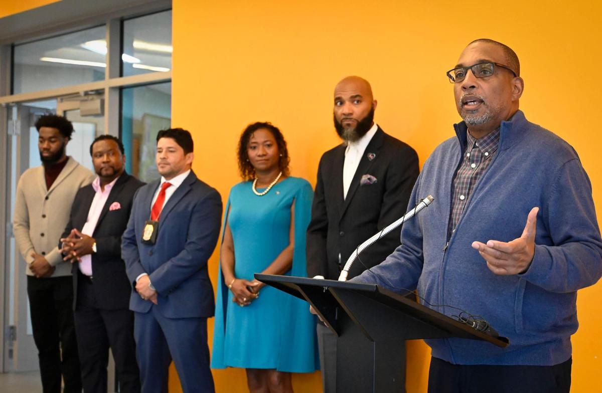 Rev. Darren Faulkner, program manager KC Common Good, spoke during an an anti-violence event hosted by KC Common Good on Thursday, Oct. 27, 2022 at the Linwood YMCA/James B. Nutter, Sr. Community Center. More than 60 homicides have occurred in Kansas City since June and area leaders, including Faulkner, came together to denounce the violence.