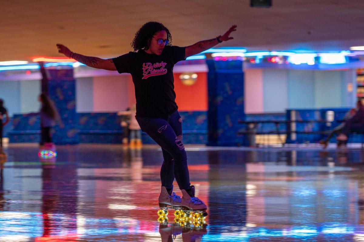 Joraya Maag skates around the arena at Winwood Skate Center on Wednesday, Jan. 11, 2023, in Kansas City.