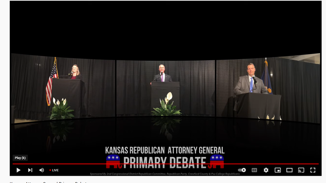 The Republican candidates for Kansas attorney general debate in Pittsburg on Thursday.