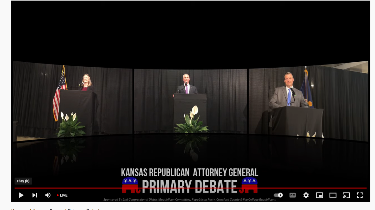 The Republican candidates for Kansas attorney general debate in Pittsburg on Thursday.