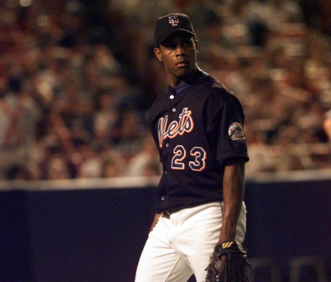 Mets pitcher Pat Mahomes leaves the mound after giving up two runs to the Pirates in the fifth inning at Shea Stadium on June 24, 2000.Mets Pirates