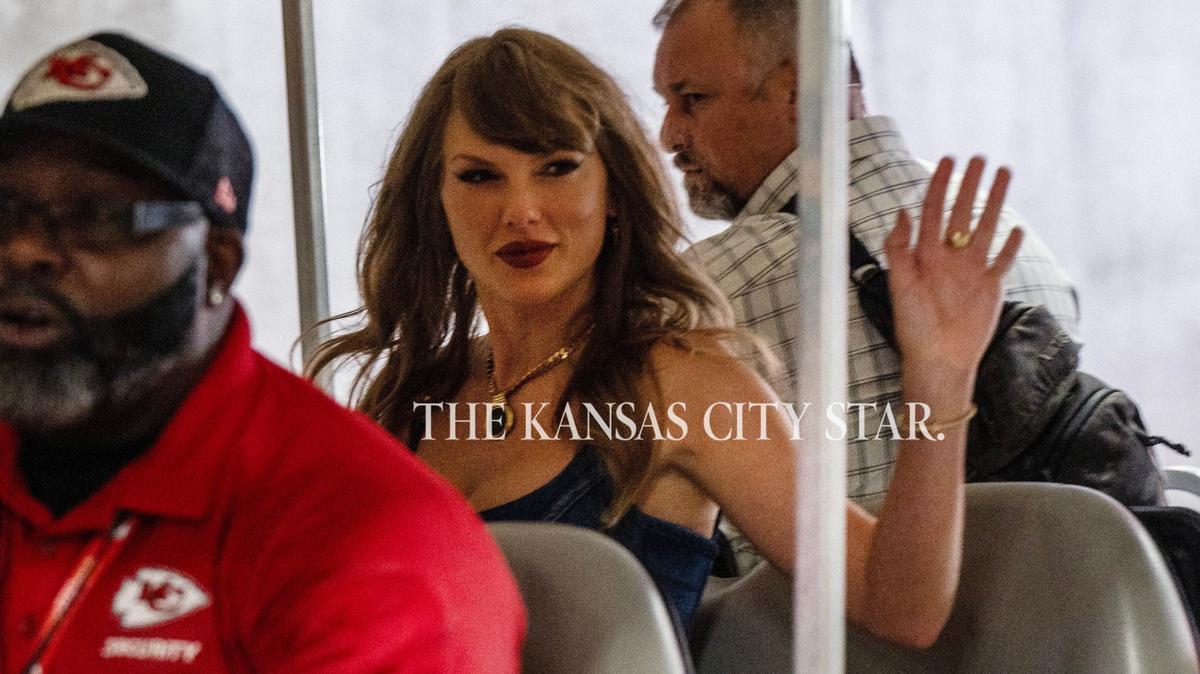 Pop star Taylor Swift waves to people as she is driven down the tunnel in a golf cart before an NFL game between the Kansas City Chiefs and the Baltimore Ravens at GEHA Field at Arrowhead Stadium on Thursday, Sept. 5, 2024.
