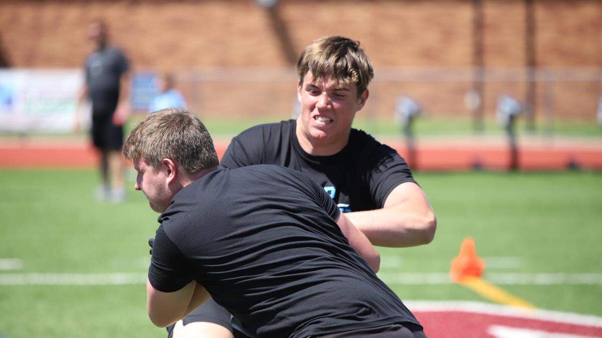 Lawrence Free State offensive lineman Calvin Clements is holding his own in KU football spring practice.
