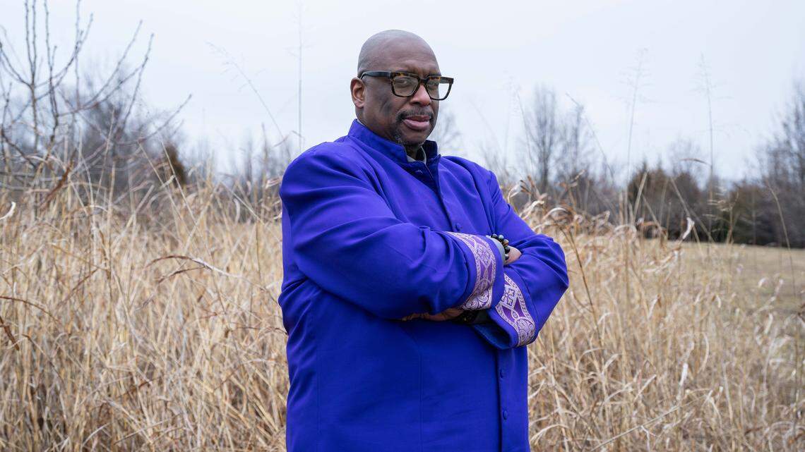 Pastor Darron Edwards outside United Believers Community Church, on Monday, March 2, 2026, in Kansas City. Edwards is pursuing an affordable housing development on the land near his church to help families in need.
