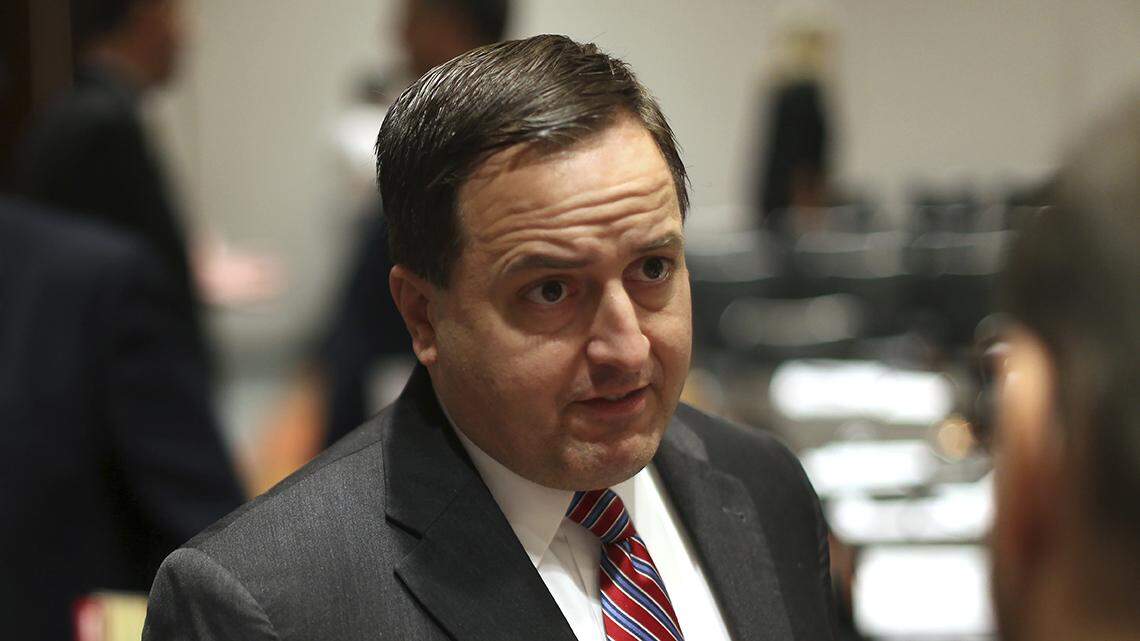 Jay Ashcroft, the Republican secretary of state in Missouri, answers a question during a convention of state secretaries of state Saturday, July 14, 2018, in Philadelphia. Some of the state officials who run elections say it’s important for President Trump, a Republican, to take a tougher stance to avoid having the public’s confidence in fair elections undermined, but Ashcroft said, “I don’t go around telling the president what to do.” (AP Photo/Mel Evans)