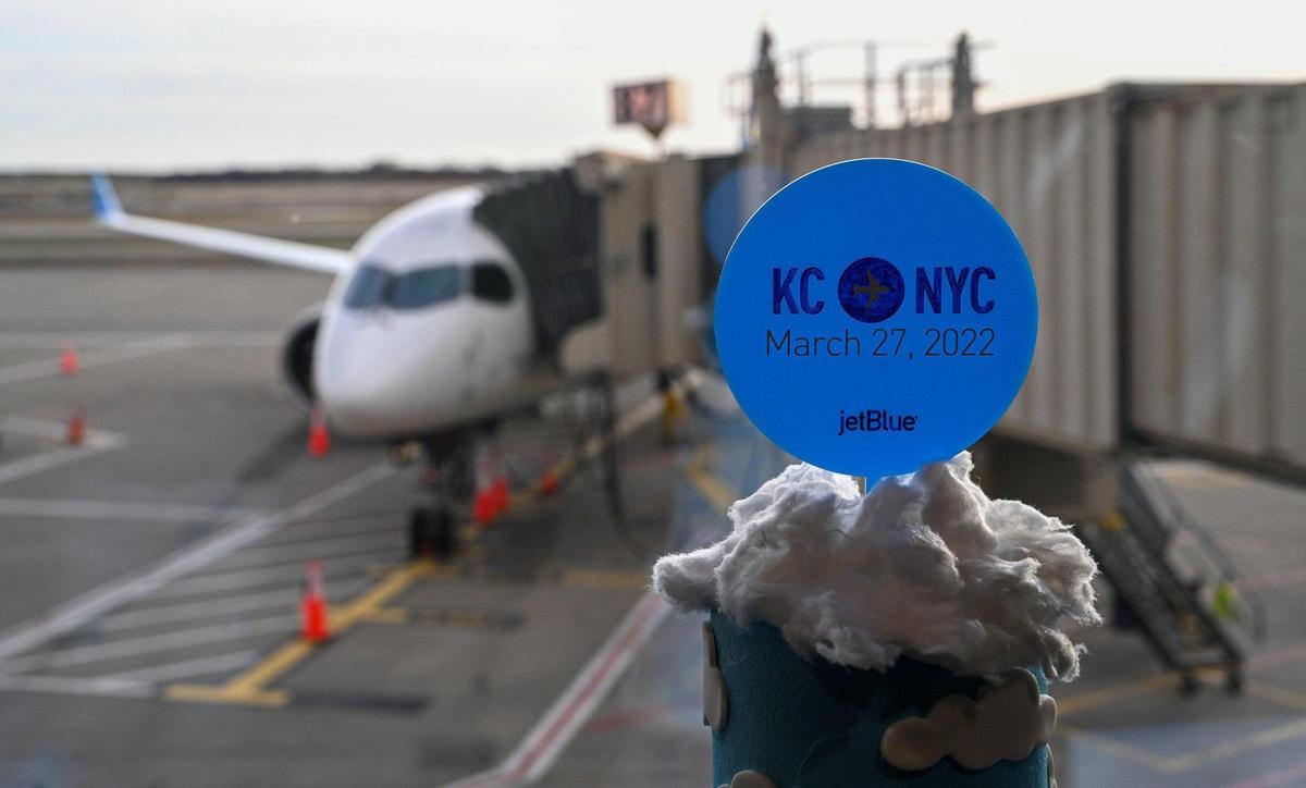 There was a sendoff party with music and refreshments for JetBlue’s inaugural flight from Kansas City International Airport to New York’s John F. Kennedy International Airport Sunday morning, March 27, 2022. According to the Kansas City Aviation Department, area travelers have requested JetBlue for some time. In April 2021, the airline announced it will offer nonstop service to JFK and Boston Logan International Airport.