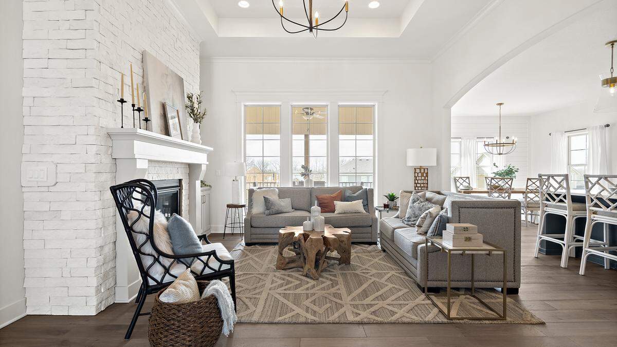 Cadence offers a wide variety of homes at various stages of construction in the first phase. This model home, at 10756 N. Hickory Ct., is the Riviera plan by SAB Homes.