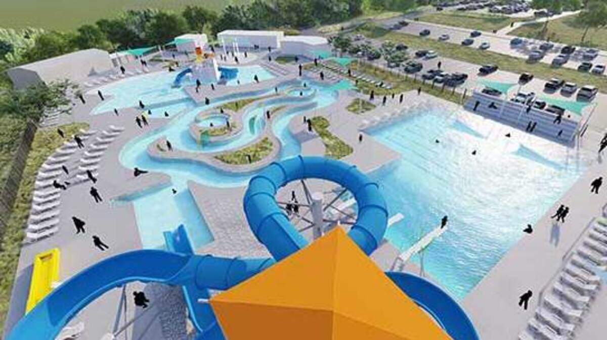 This is a preliminary conceptual rendering of the refurbished Indian Trails Aquatic Center in Lenexa, which will open for the 2024 outdoor swim season. The final design is still in the works.