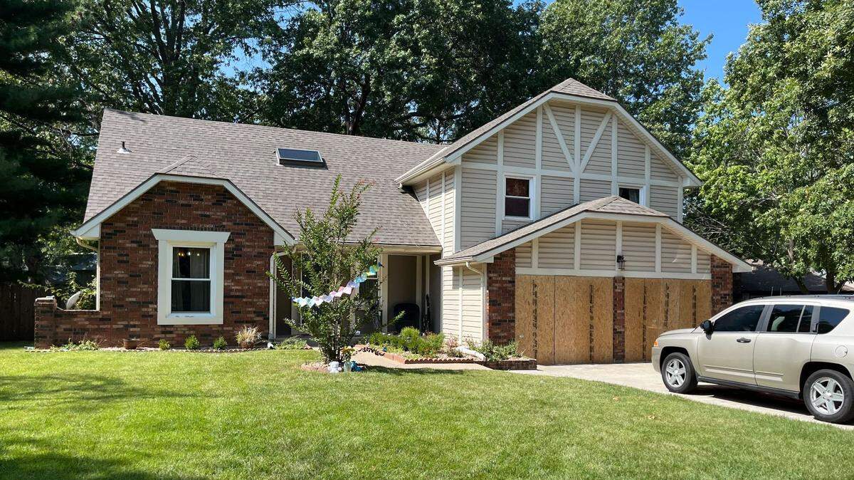 The home of Matthew Lee Richards, his wife and five children is pictured Monday, Sept. 18, 2023, two days after police said Richards attacked his family members, then tried to set fire to their home in the 6600 block of Goode Drive in Shawnee, Kansas.