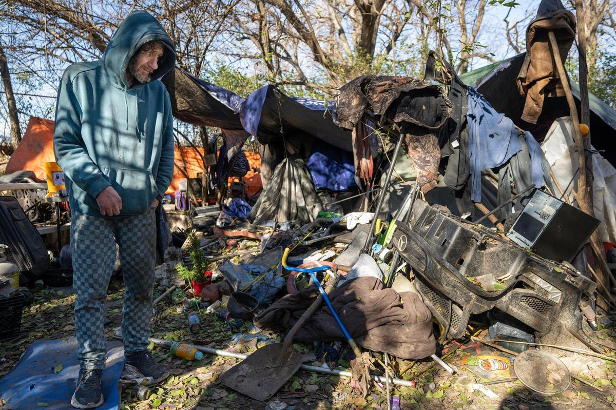 Tommy, in his 50s and living in a camp for four years, said a dozen organizations bring him food each week. Only Nick Allen, the street outreach coordinator with the city’s Office of Unhoused Solutions, has ever helped him find a home.