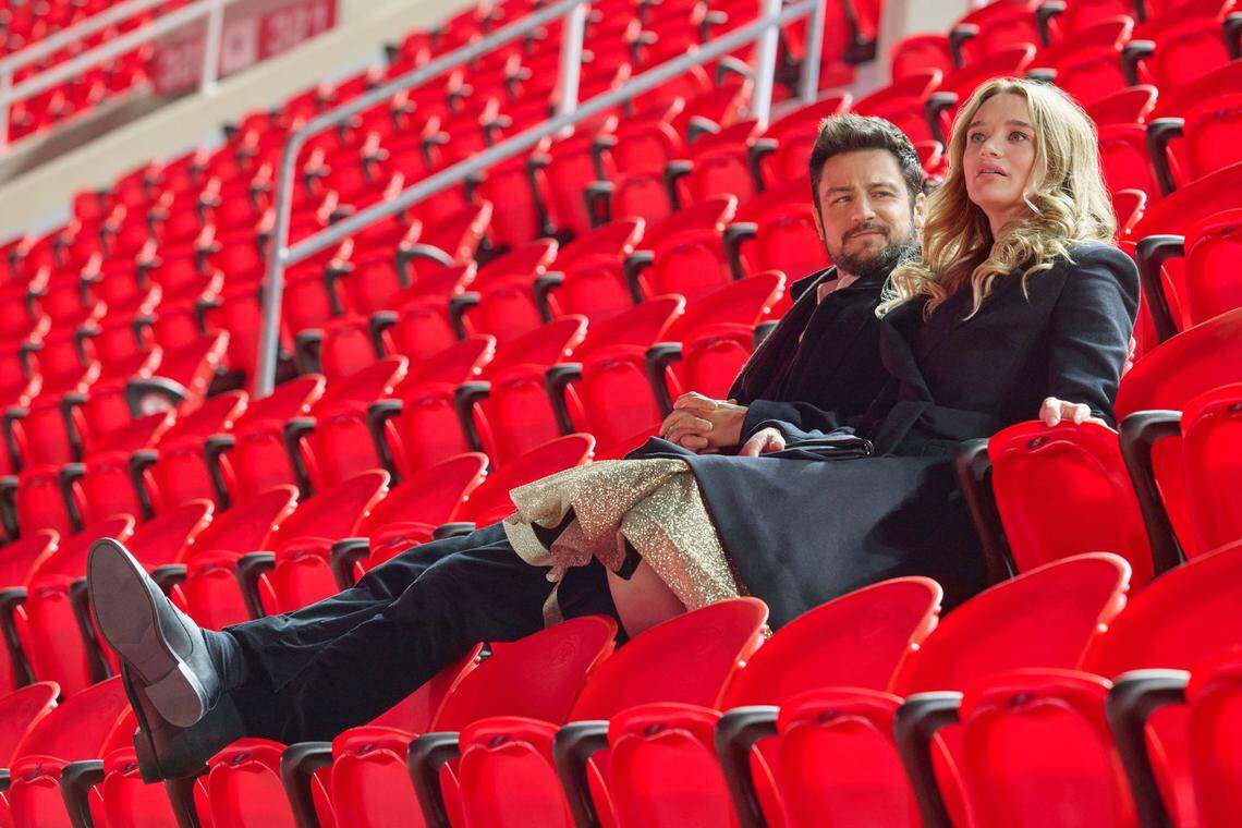 Tyler Hynes, left, and Hunter King, stars of “Holiday Touchdown: A Chiefs Love Story.”