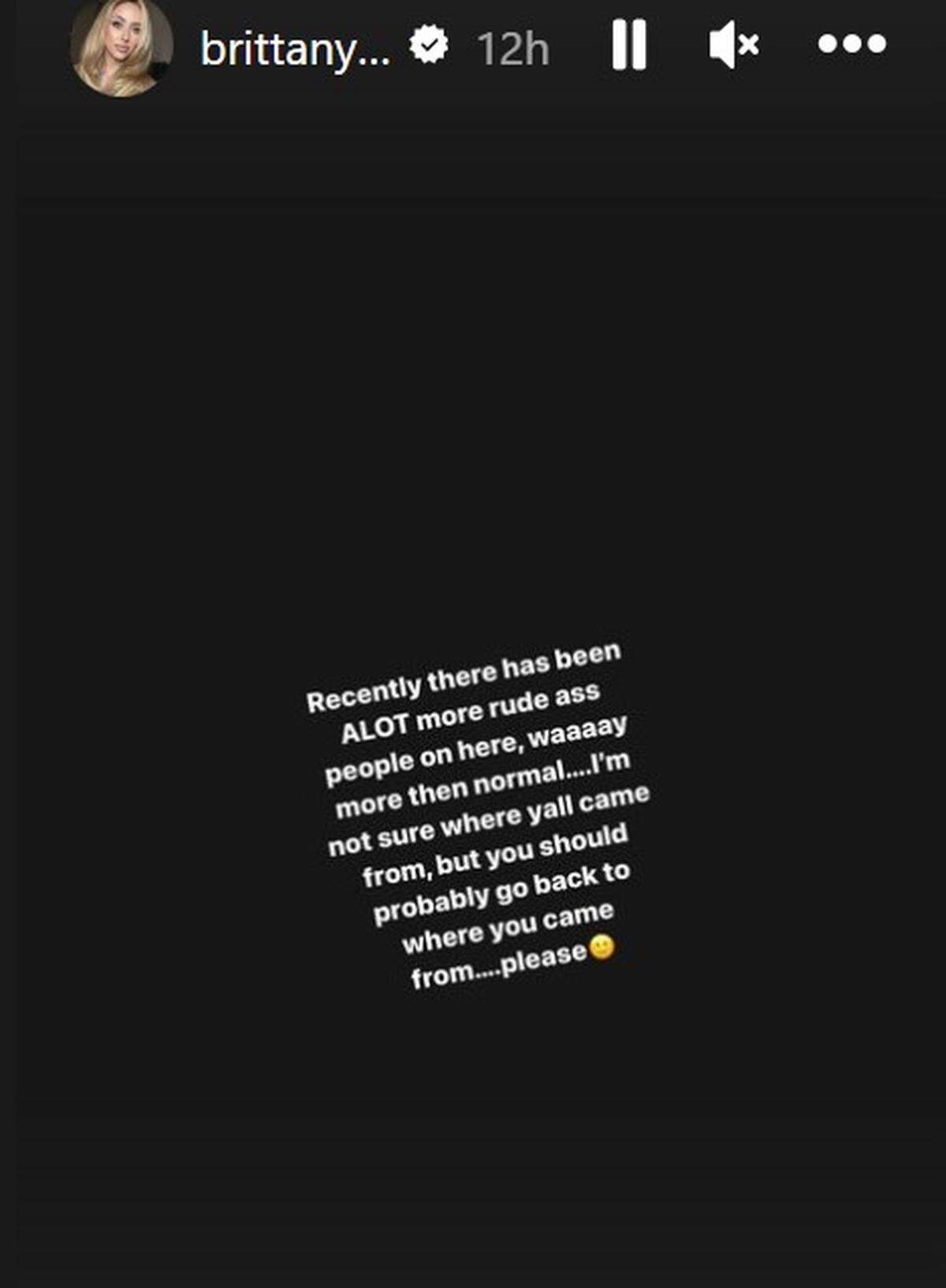 The message Brittany Mahomes posted to critics on Tuesday.