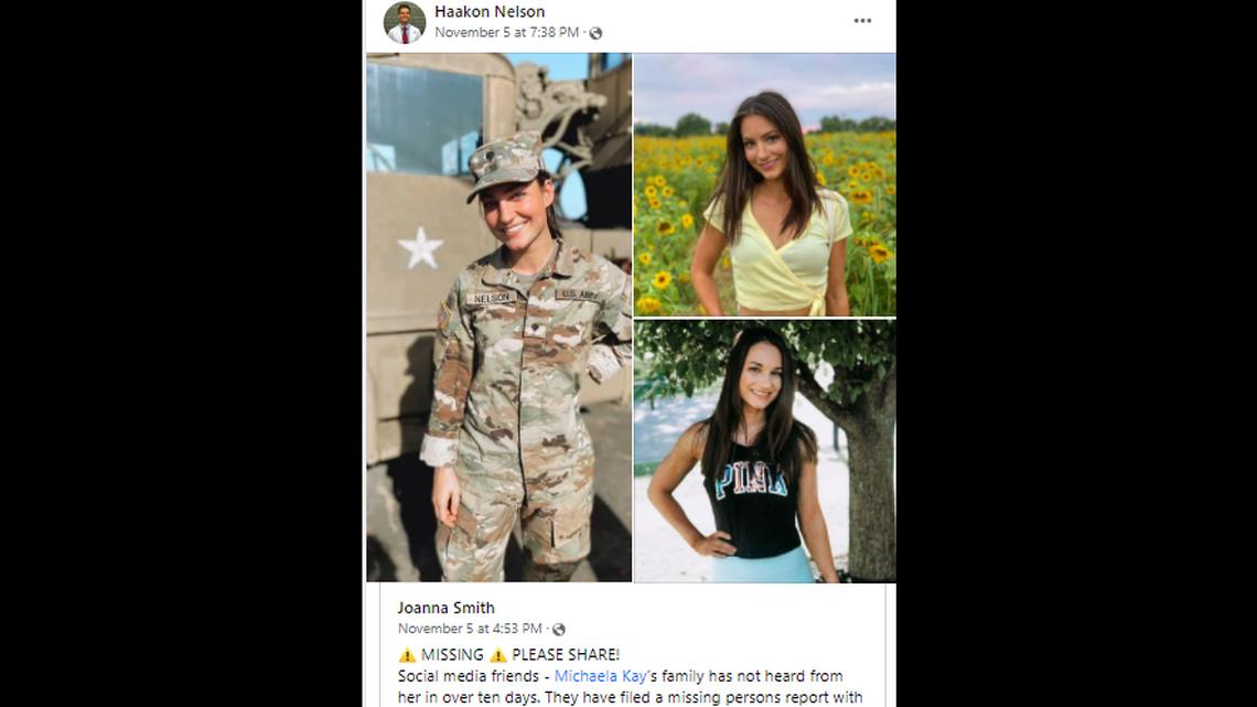 Michaela Nelson, a 26-year-old Ohio National Guard soldier, has gone missing.