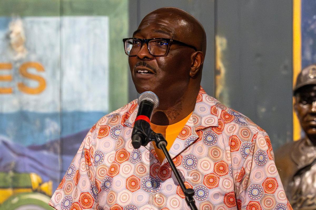 Bob Kendrick, president of the Negro Leagues Baseball Museum, speaks during a press conference at the museum on Wednesday, June 11, 2025, in Kansas City. The event introduced former New York Yankees right fielder Reggie Jackson as a partner and ambassador for the new Negro Leagues Baseball Museum Hotel and announced the hotel development in the 18th and Vine Jazz District.