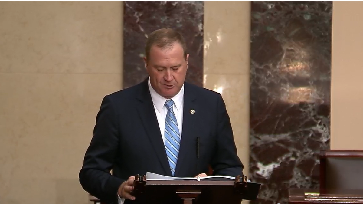 Sen. Eric Schmitt gives his maiden speech in the U.S. Senate, saying he wanted to take power back from the executive branch and give it to Congress, in Washington, D.C. on June 13, 2023.