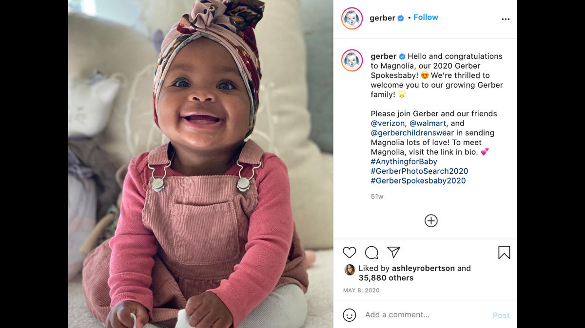 Magnolia Earl, a “happy and joyful” 1-year-old from Ross, California, won Gerber’s 2020 photo contest.
