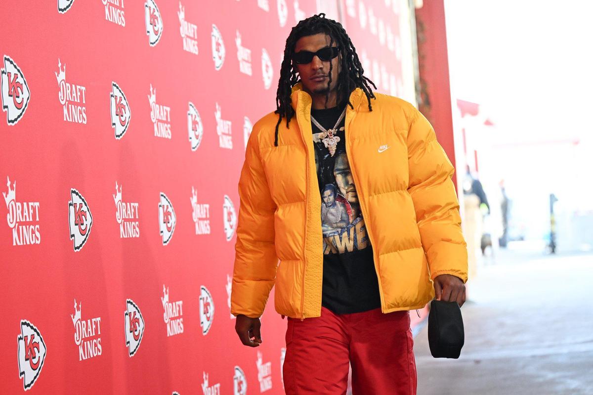 Kansas City Chiefs running back Isiah Pacheco arrives before the Chiefs’ game with the Houston Texans on Saturday Dec. 21, 2024, at GEHA Field at Arrowhead Stadium.