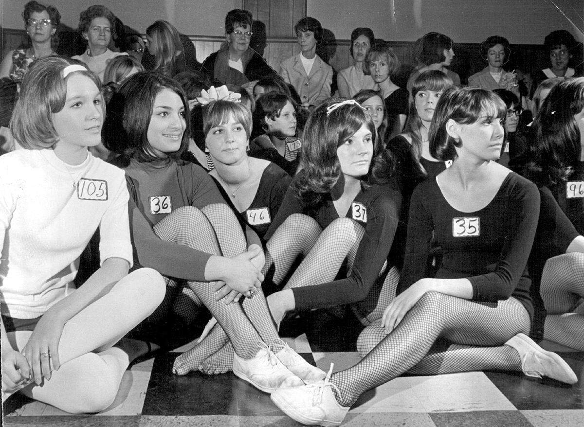 Casey Eike, 17, left, Renata Rosga, 15, Betsy Roark, 16, Debbie Davis, 15, and Martha Jones, 15, were among more than 350 junior high and high school students who auditioned for the Chiefettes, a 50-member drill team which performed at all of the Kansas City Chiefs’ home games.