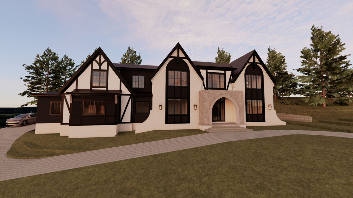 Rendering of new Tudor-style home to rise in the 5200 block of Mercier Street in the Sunset Hill neighborhood of Kansas City.