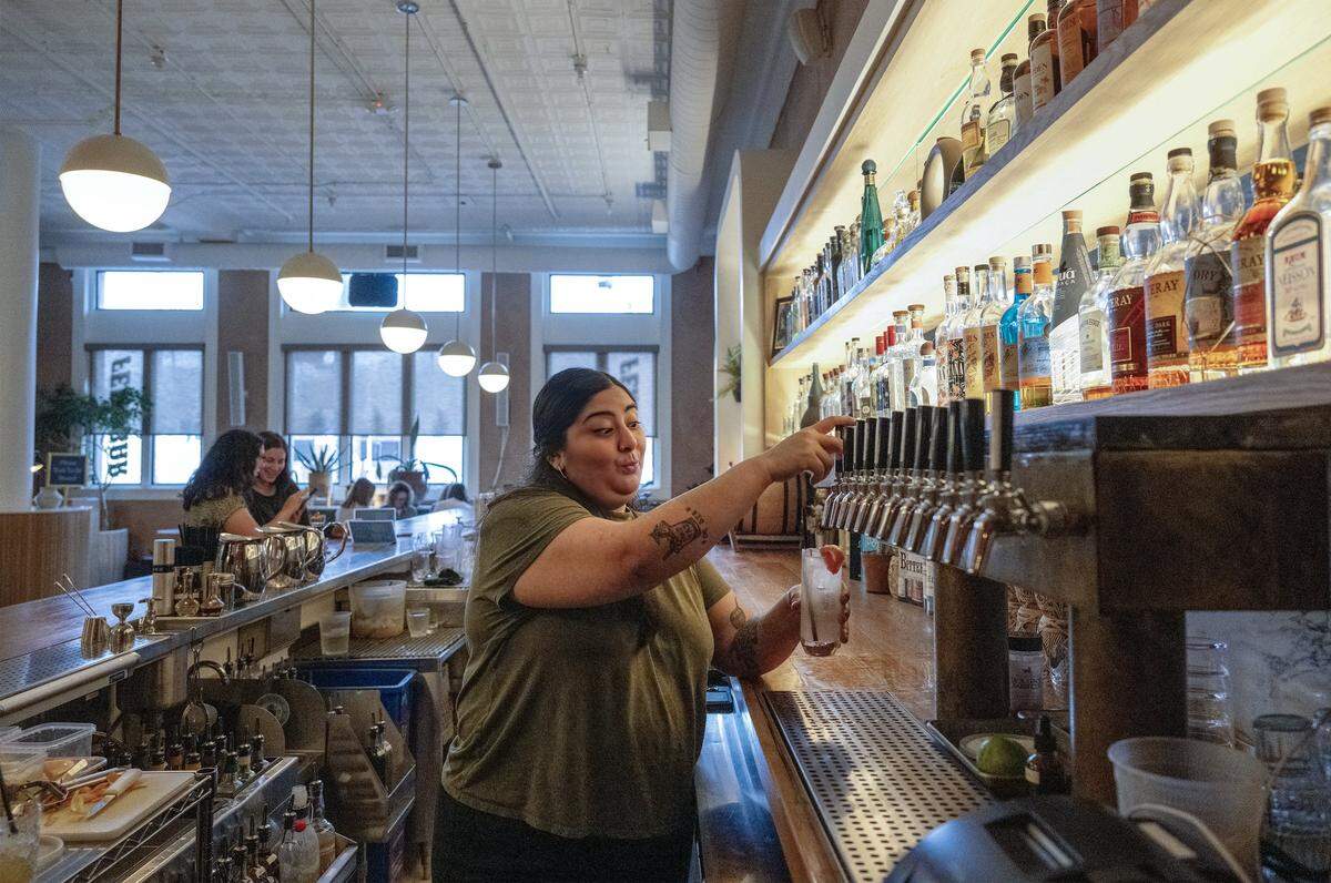 Diana Condori, bartender at the Fern Bar, is the a 2026 nominee for the James Beard award for its Outstanding Professional in Cocktail Service. She pours cocktails on draft on Thursday, March 5, 2026.