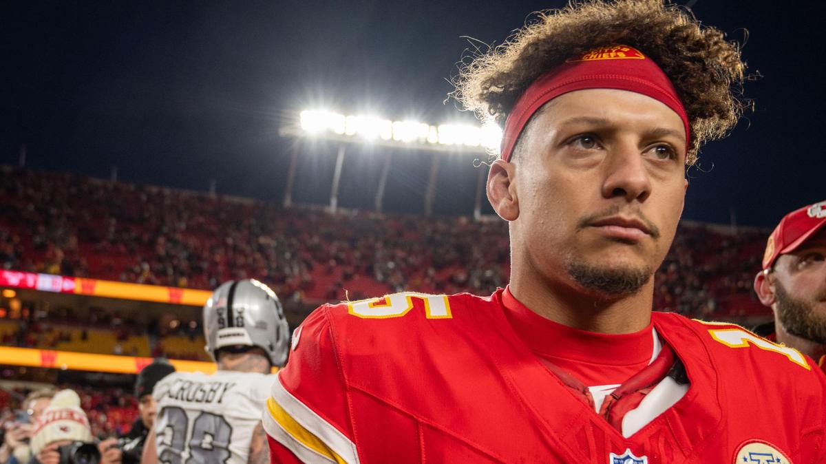 Kansas City Chiefs quarterback Patrick Mahomes walks away from Las Vegas Raiders defensive end Maxx Crosby after the Chiefs last minute win vs. the Las Vegas Raiders on Friday, Nov. 29, 2024, at GEHA Field at Arrowhead Stadium.