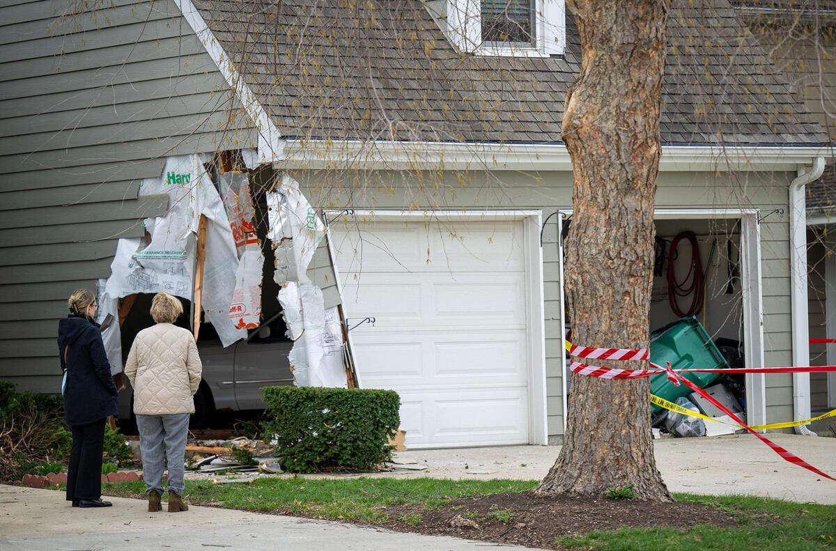 A driver mistakenly hit the gas instead of the brakes and plowed into a garage of a townhouse severely damaging the structure in the 11700 block of Grant Drive in the Hunter’s Pointe neighborhood of Overland Park on Tuesday, April 1, 2025. There were no injuries in the incident.