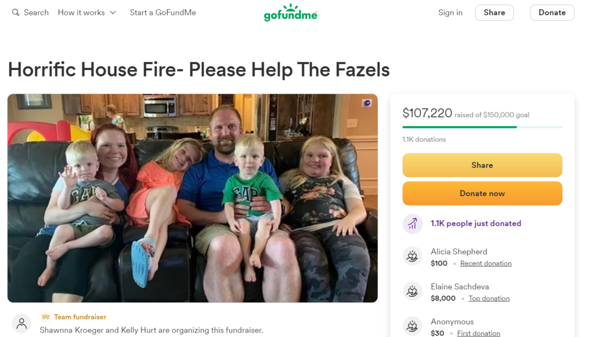 A GoFundMe was created for a Kansas City family who lost their daughter in a house fire Sunday.