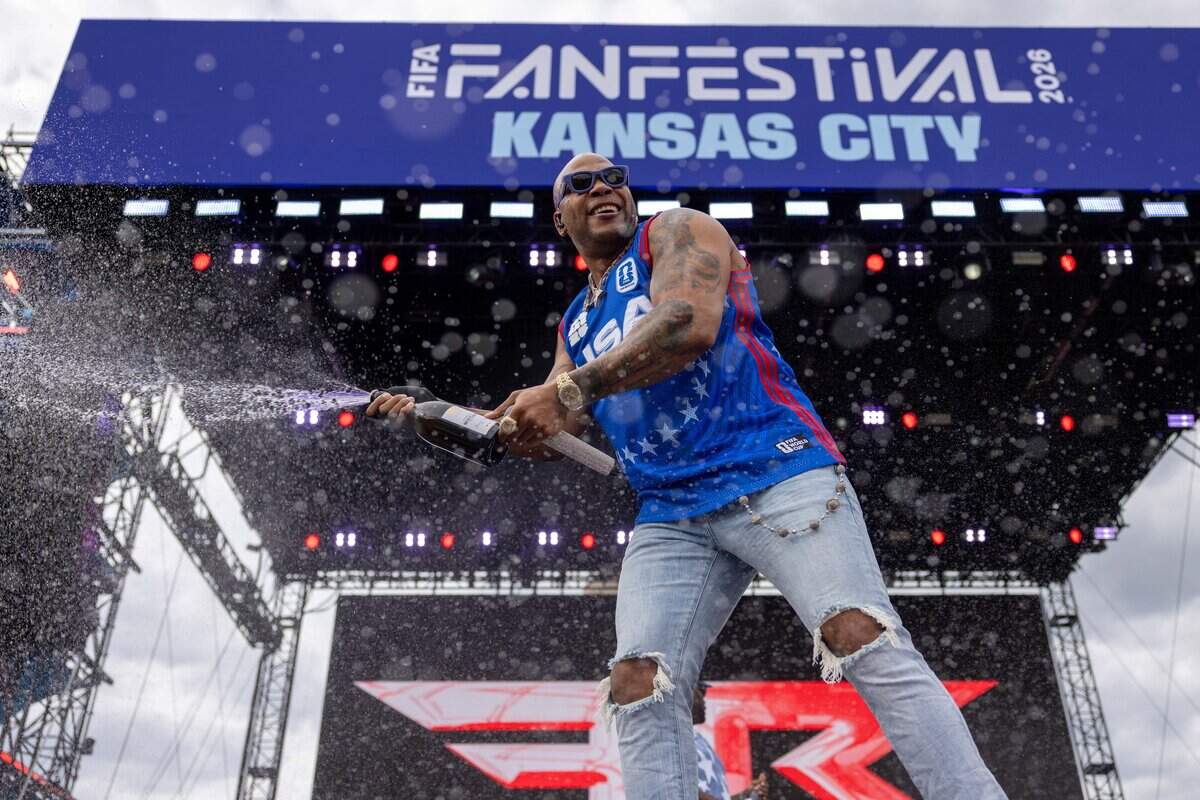 Flo Rida sprays the crowd with champaign during their FIFA Fan Fest concert at Fan Fest on Friday, June 19, 2026.