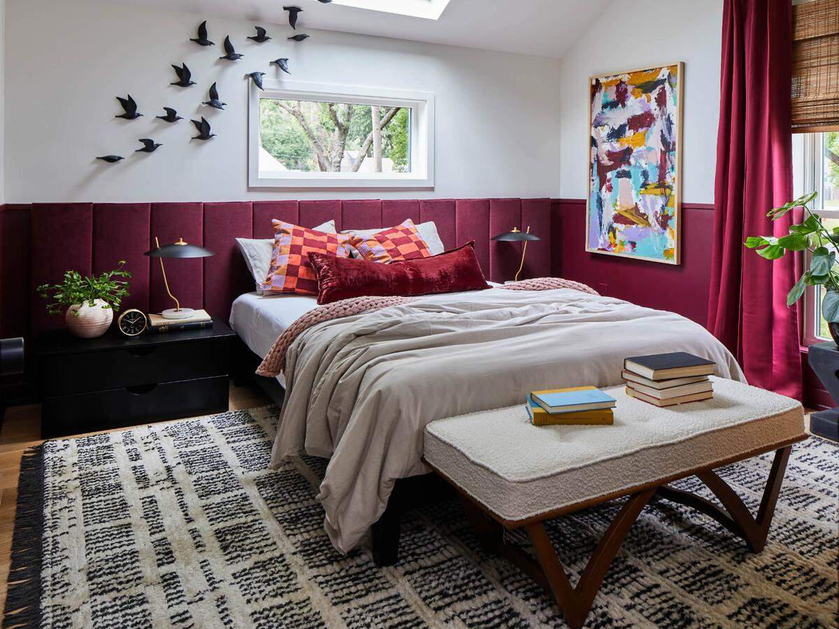 The moody guest bedroom.