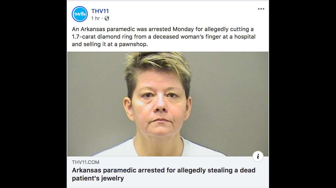 Police in Arkansas say a paramedic cut a ring off a dying patient’s finger and sold it to an area pawn shop.