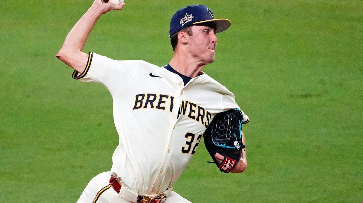 National League pitcher Jacob Misiorowski of the Milwaukee Brewers pitches during the eighth inning during the 2025 MLB All Star Game at Truist Park.