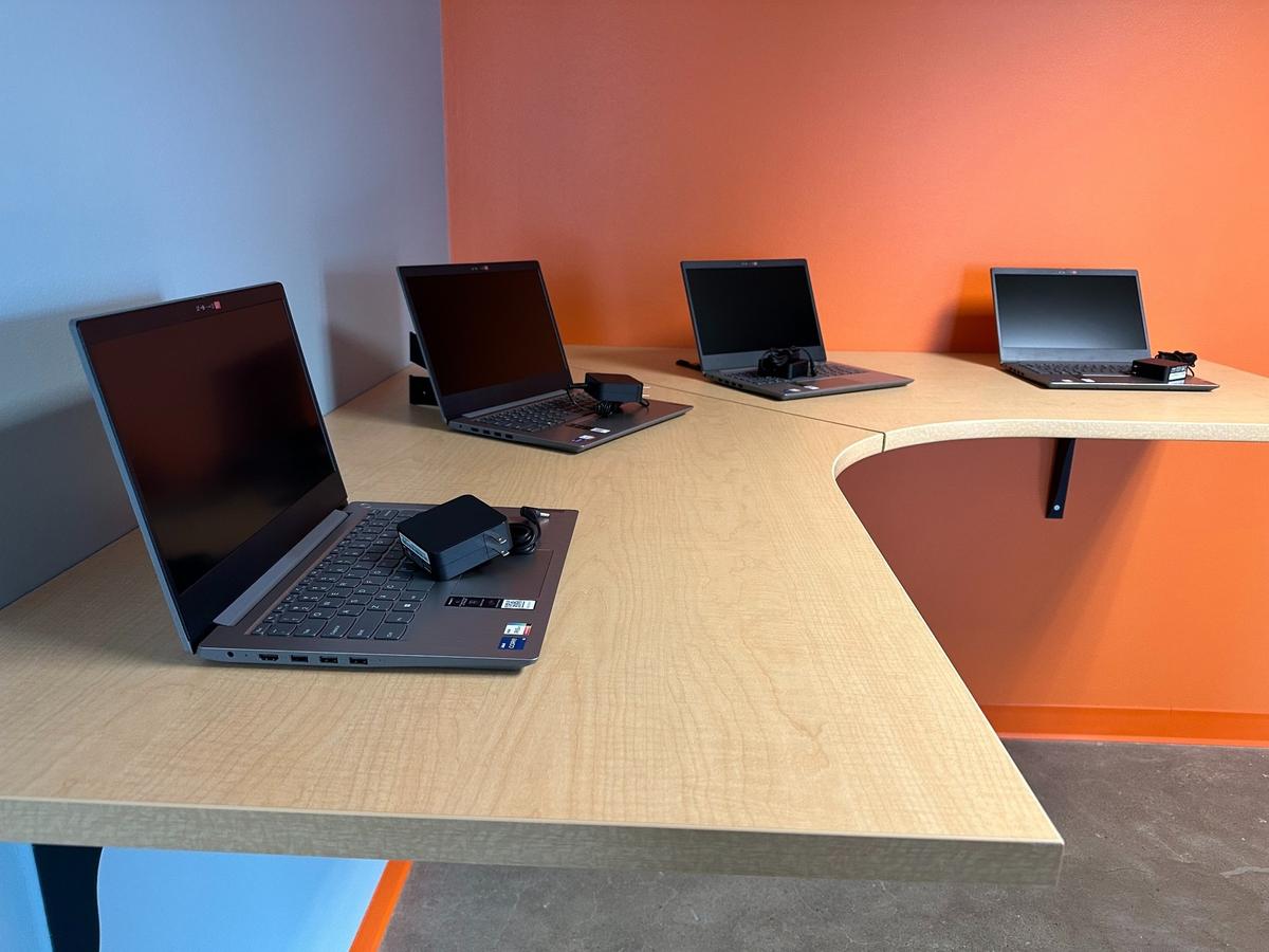Computers on display during the opening of a new i.c.stars. affiliate location in Kansas City on July 27, 2023.