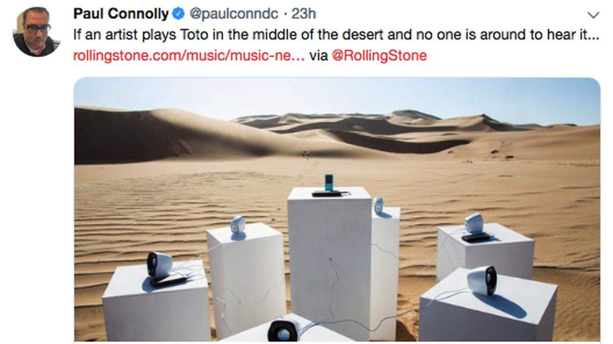 A 27-year-old artist in Namibia has set up a sound installation in an undisclosed location in the Namib Desert that is playing an endless loop of “Africa,” to “keep Toto going for all eternity.” (Twitter)