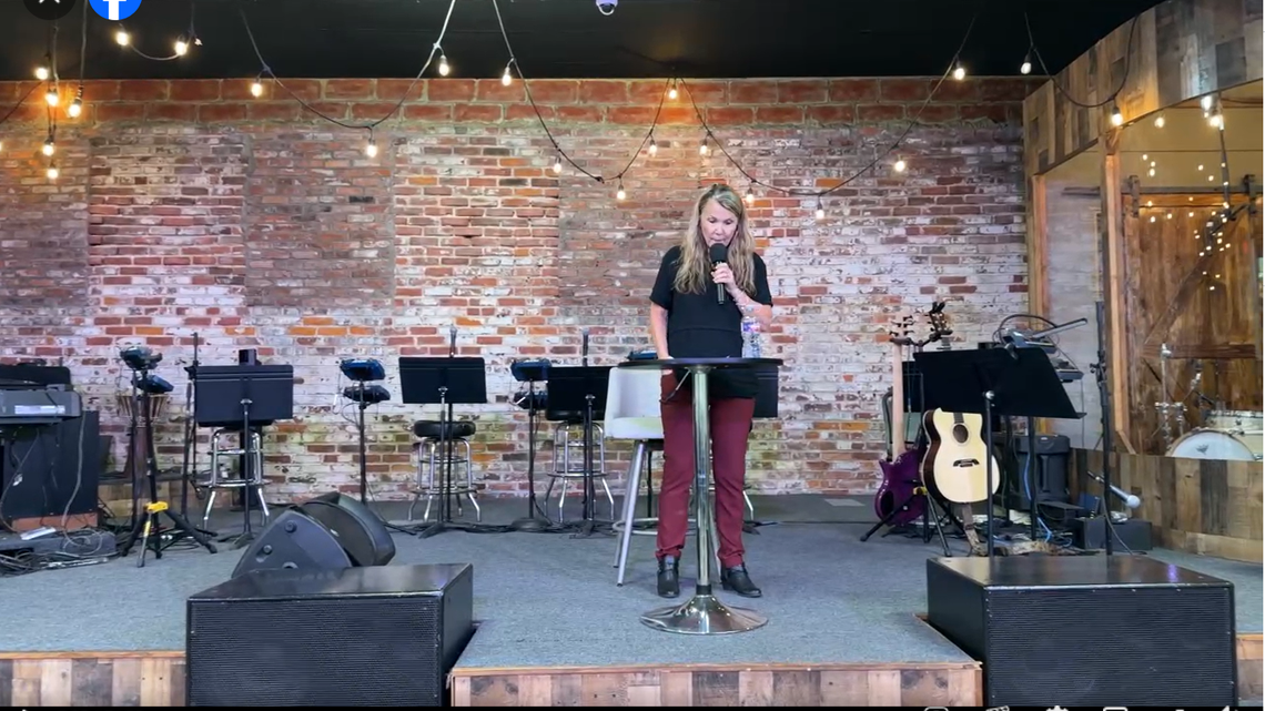 Lisa Stribling, youngest sibling of IHOPKC founder Mike Bickle, defends her brother during a sermon at HopeCity KC on Aug. 3, calling the sex abuse allegations against him a “false narrative” and “exotic trash.”