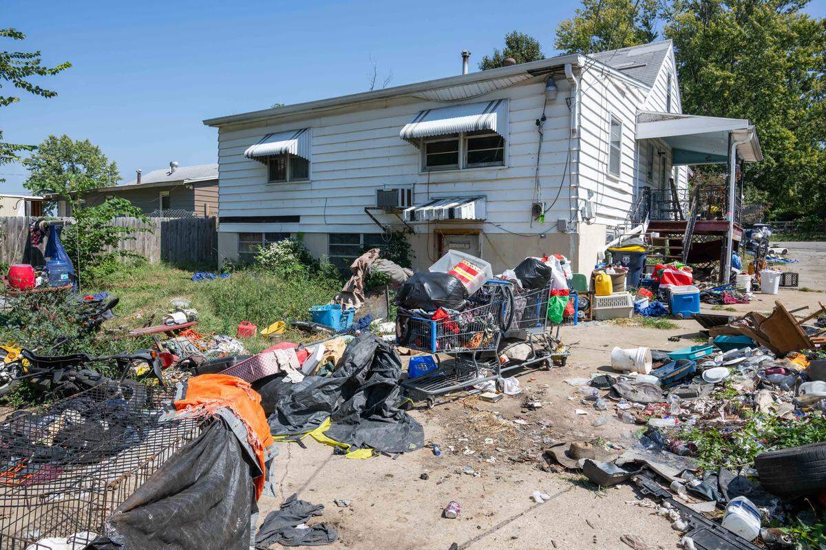 The backyard area of Timothy Friese's home, in Kansas City, on Thursday, Sep. 11, 2025. Squatters have transformed most of Timothy Friese's home, interior and exterior, into a homeless encampment and Friese is facing fines of up to $100 a day from the city.