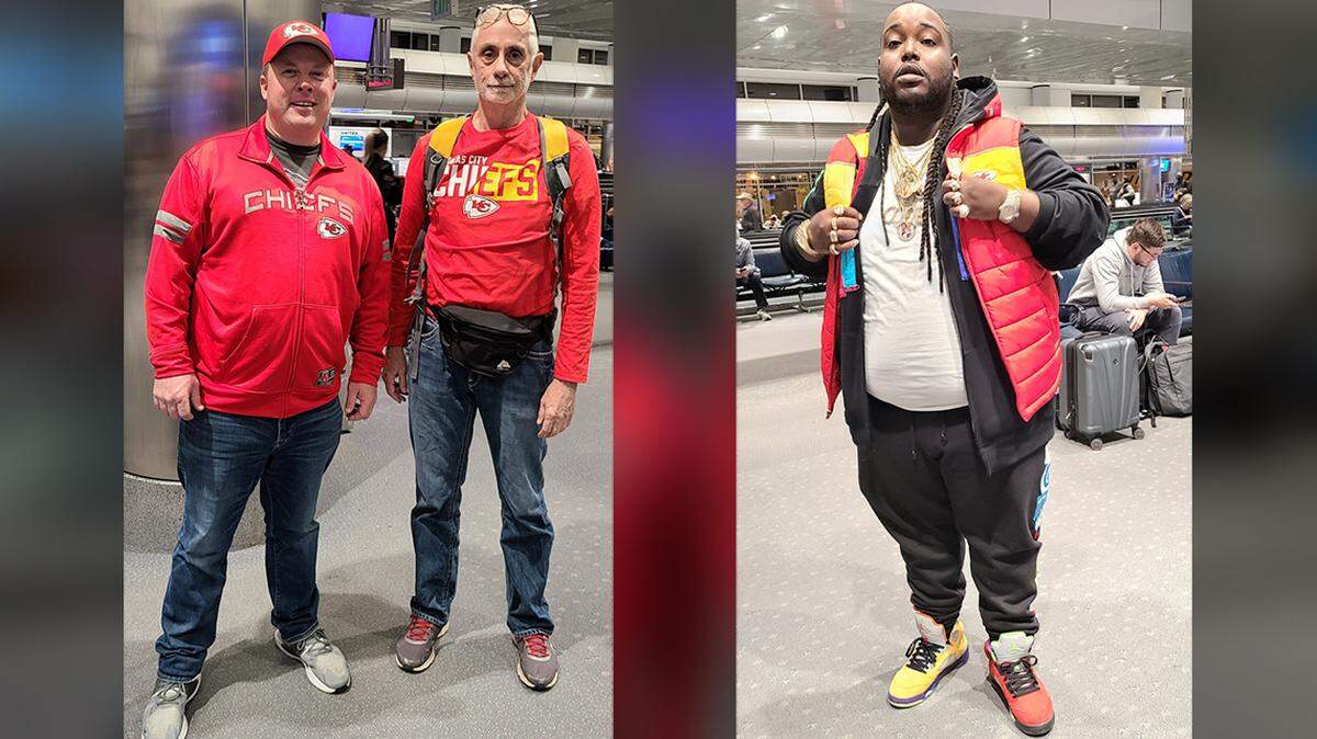 Wade Wilbur, left, canceled his watch party to join family friend Michael Johnson in Glendale. Markel Devers, right, is planning to tailgate at the stadium.